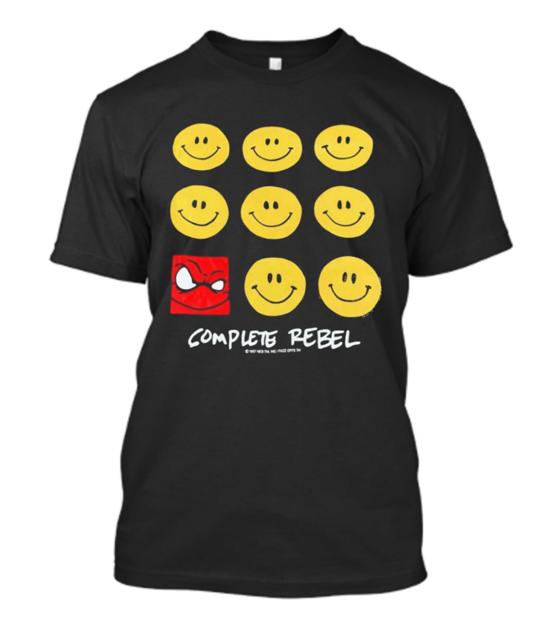 Complete Rebel Smiley Faces Red Square T-Shirt