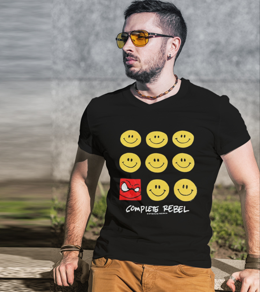 Complete Rebel Smiley Faces Red Square T-Shirt