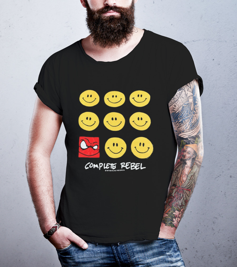 Complete Rebel Smiley Faces Red Square T-Shirt