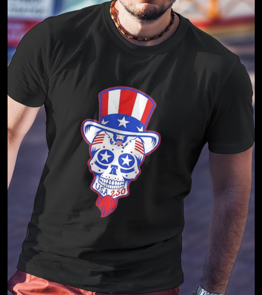 Uncle Sam Skull Stars Stripes USA 250 Patriotic T-Shirt