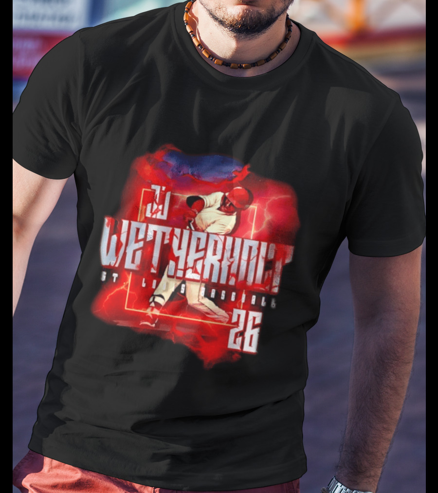 JJ Wetherholt 26 St. Louis Baseball Slugger Swing Lightning T-Shirt