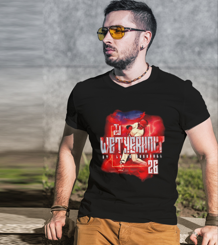 JJ Wetherholt 26 St. Louis Baseball Slugger Swing Lightning T-Shirt
