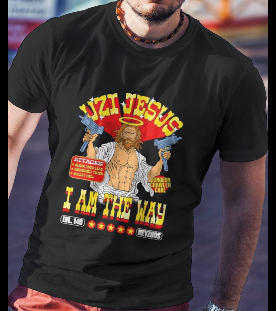 Uzi Jesus I Am The Way Dungeon Crawler Card Bullet Hell T-Shirt