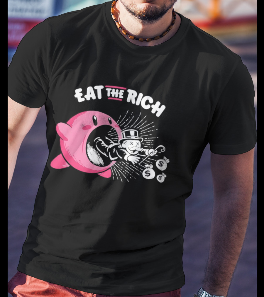 Eat The Rich Kirby Devours Rich Uncle Pennybags Dollar Signs T-Shirt