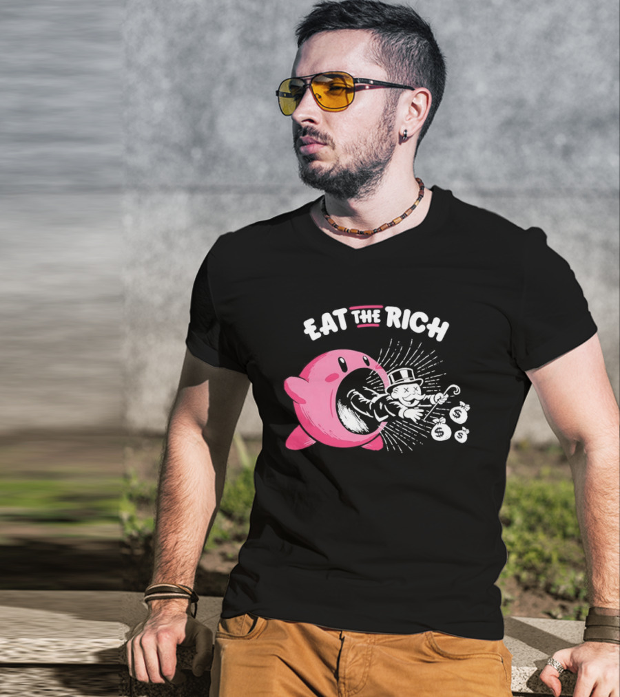 Eat The Rich Kirby Devours Rich Uncle Pennybags Dollar Signs T-Shirt