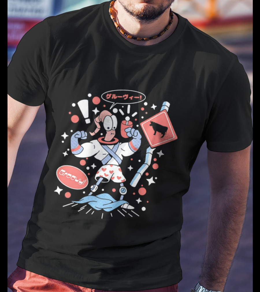 Earthworm Jim Groovy Boxer Shorts Cow Sign T-Shirt