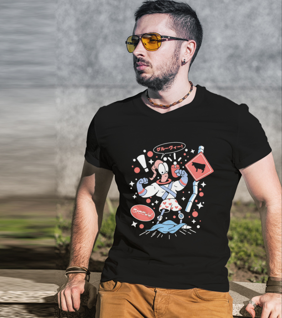 Earthworm Jim Groovy Boxer Shorts Cow Sign T-Shirt