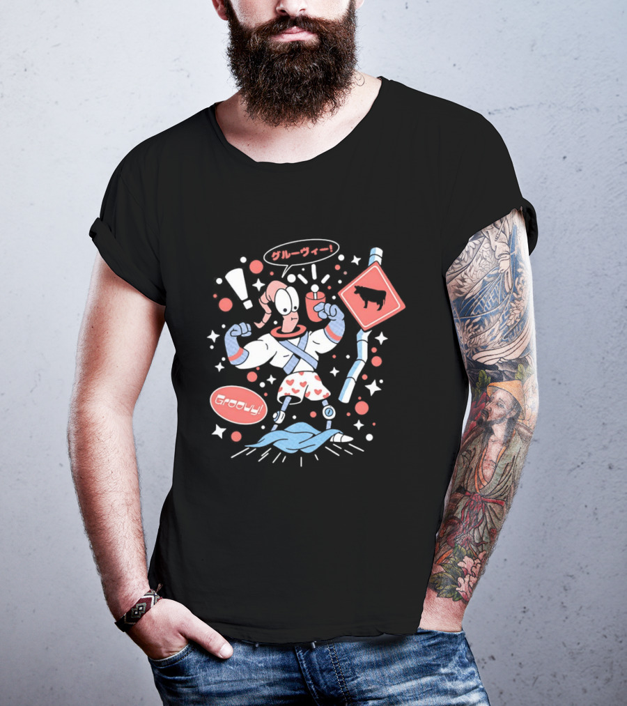 Earthworm Jim Groovy Boxer Shorts Cow Sign T-Shirt