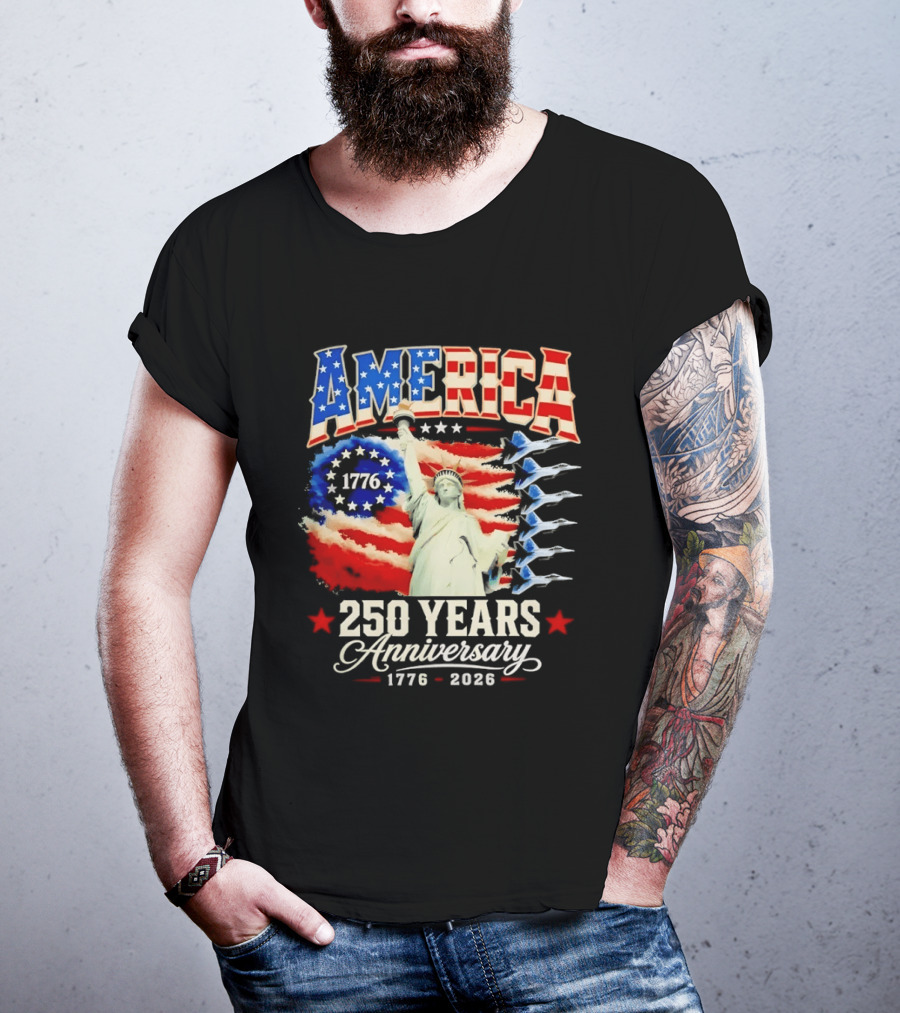 America 250 Years Anniversary 1776 2026 Statue Of Liberty Fighter Jets T-Shirt
