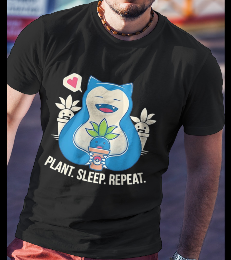 Snorlax Plant Sleep Repeat Heart Loving Plant Characters T-Shirt