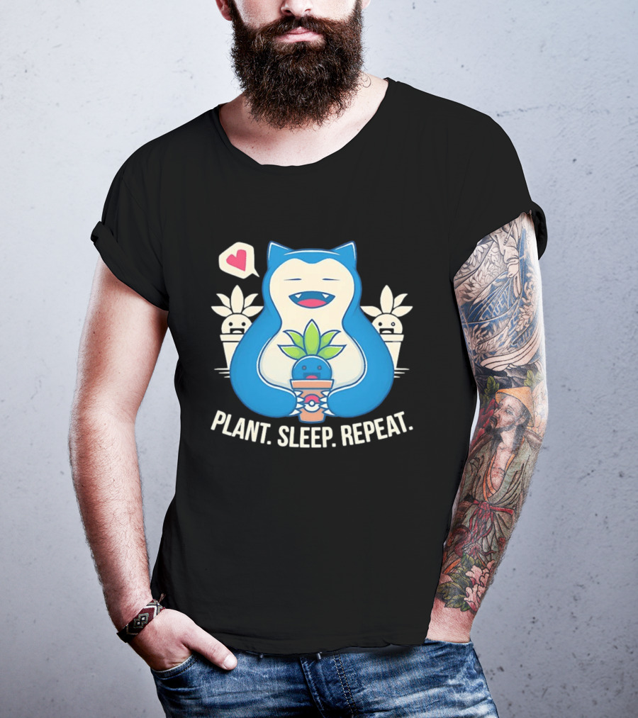 Snorlax Plant Sleep Repeat Heart Loving Plant Characters T-Shirt