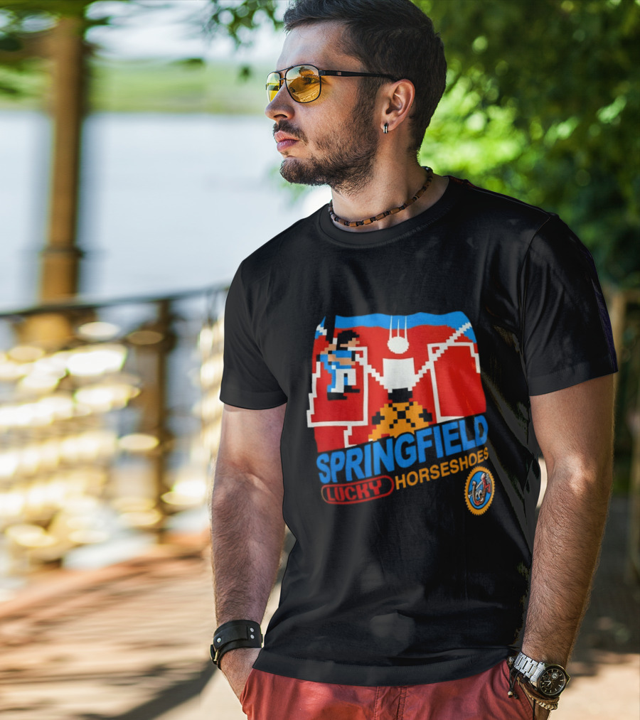 Springfield Lucky Horseshoes The Simpsons Video Game Styled Crest T-Shirt