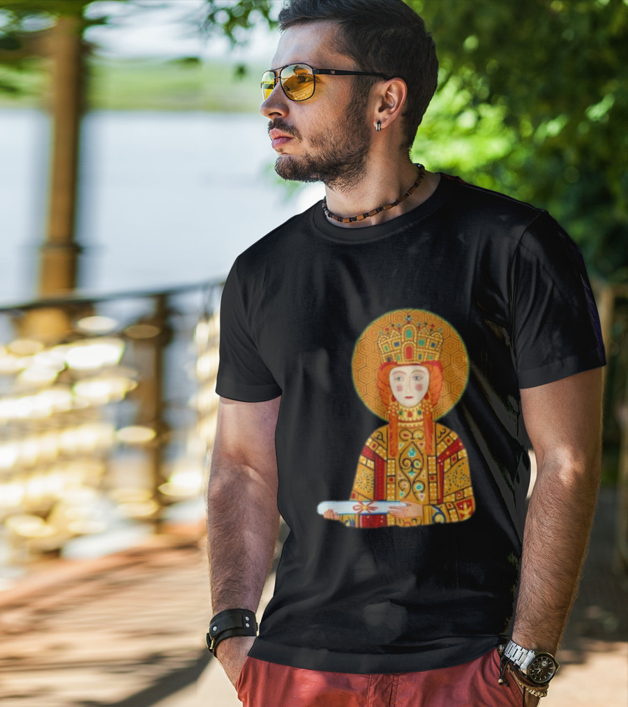 Byzantine Empress Eirene Colorful Regal Icon With Golden Crown And Scroll T-Shirt