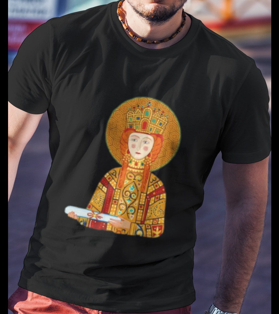 Byzantine Empress Eirene Colorful Regal Icon With Golden Crown And Scroll T-Shirt