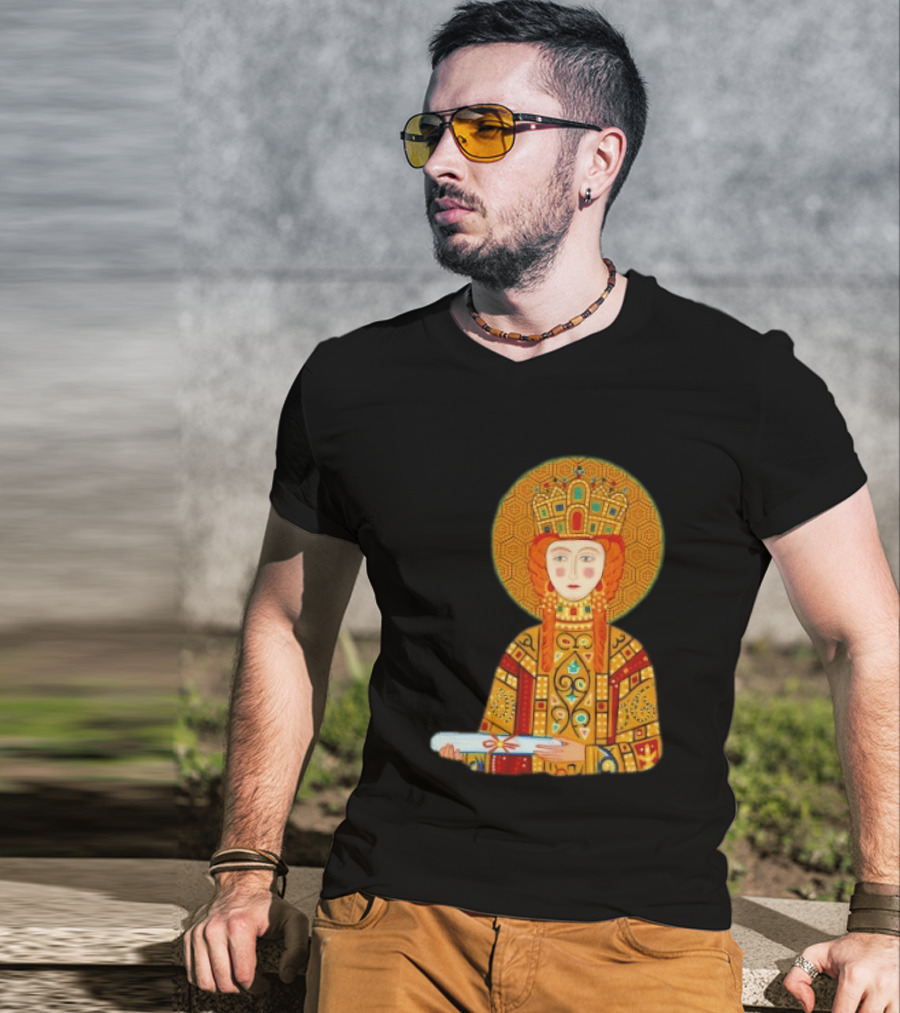 Byzantine Empress Eirene Colorful Regal Icon With Golden Crown And Scroll T-Shirt