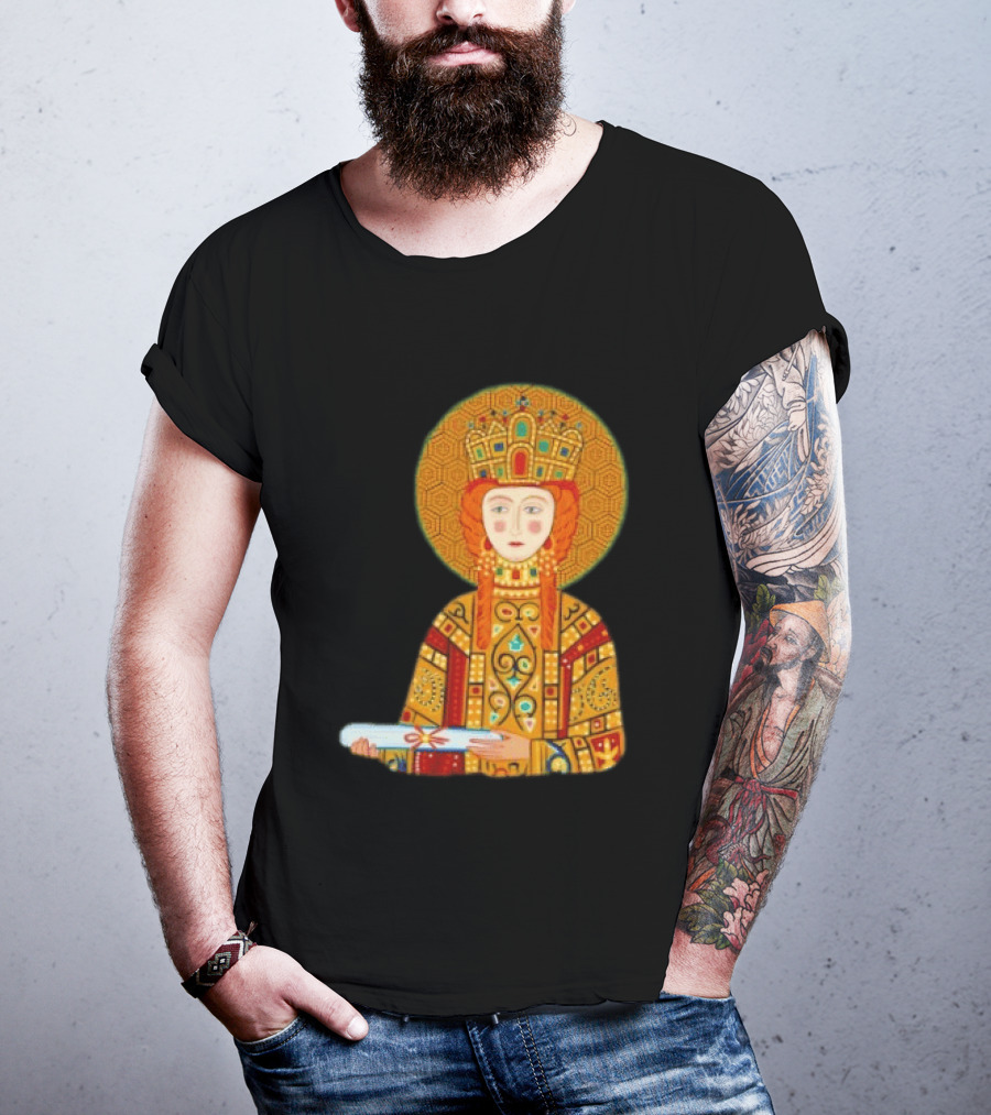 Byzantine Empress Eirene Colorful Regal Icon With Golden Crown And Scroll T-Shirt