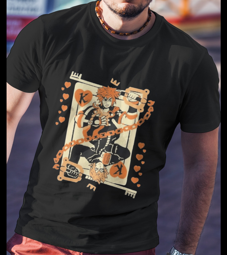 King Of Hearts K Chain Crown Keyblade Orange And Black Playing Card T-Shirt