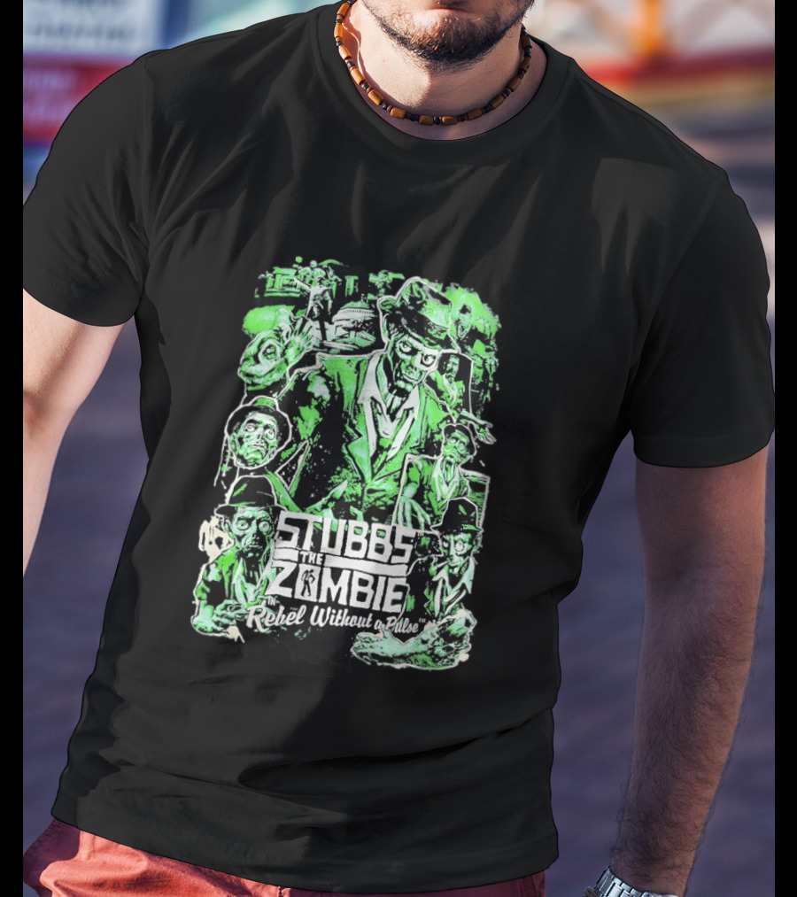 Stubbs The Zombie Rebel Without A Pulse Neon Green Horror Comic T-Shirt
