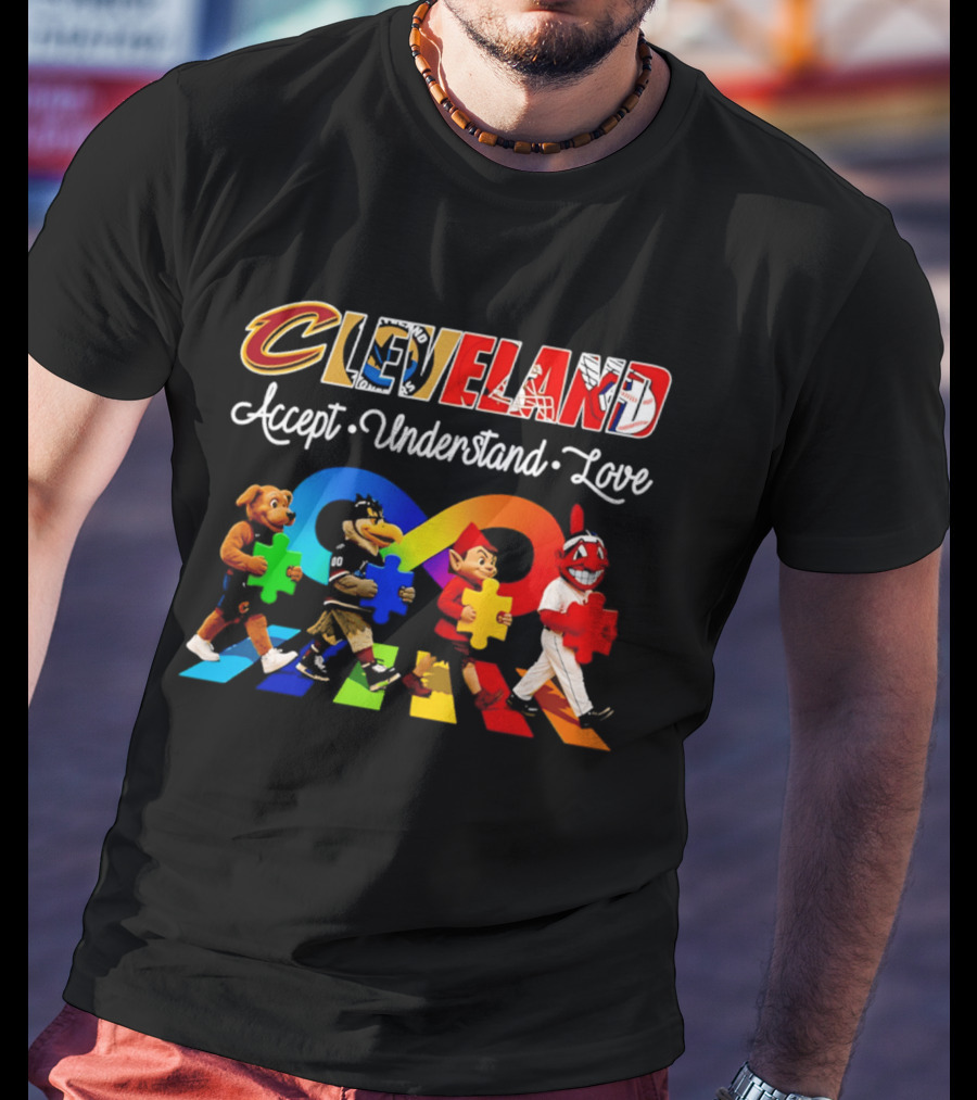 Cleveland Accept Understand Love Infinity Puzzle Characters Crossing Walkway T-Shirt