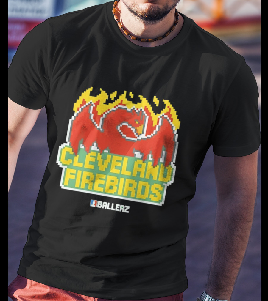 Cleveland Firebirds Ballerz Pixel Dragon Flame T-Shirt