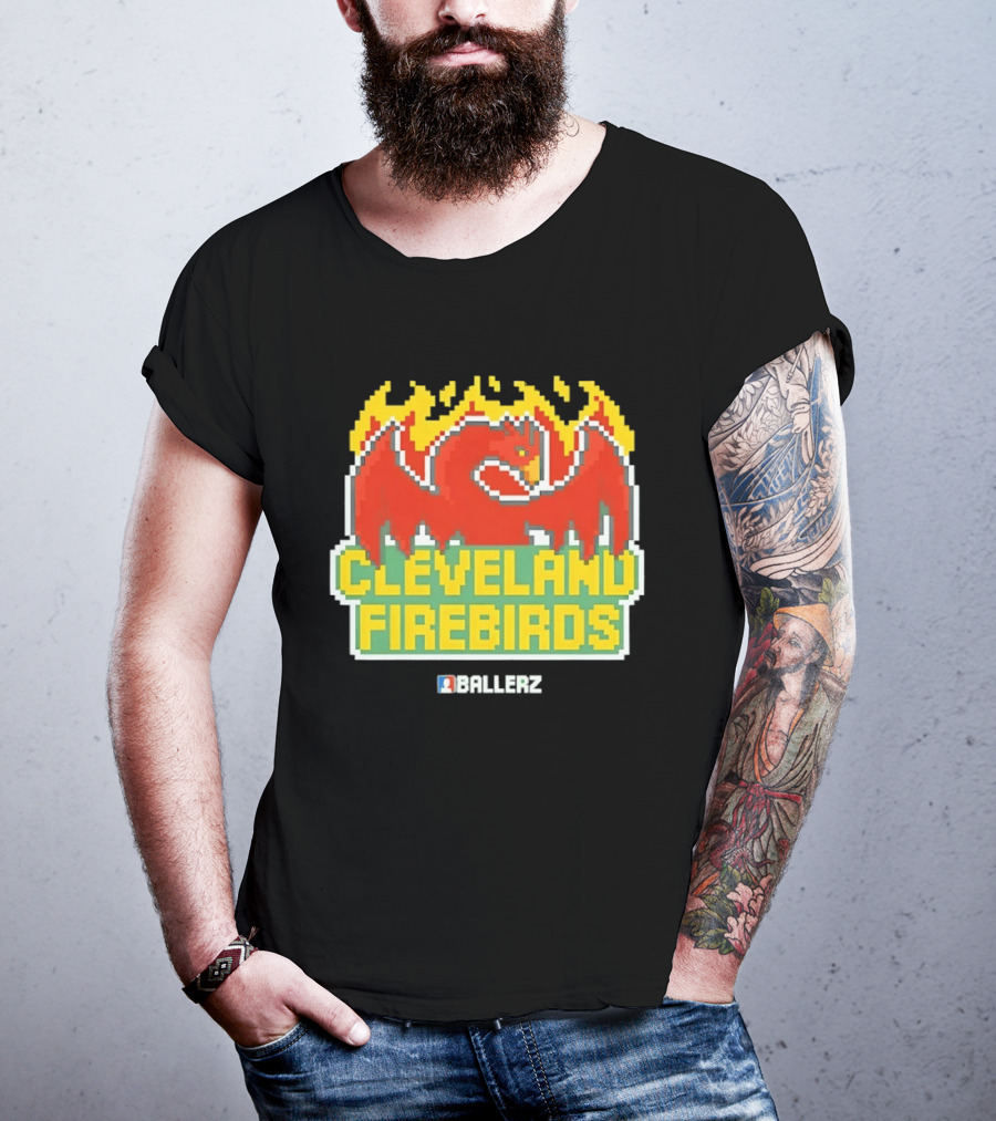 Cleveland Firebirds Ballerz Pixel Dragon Flame T-Shirt