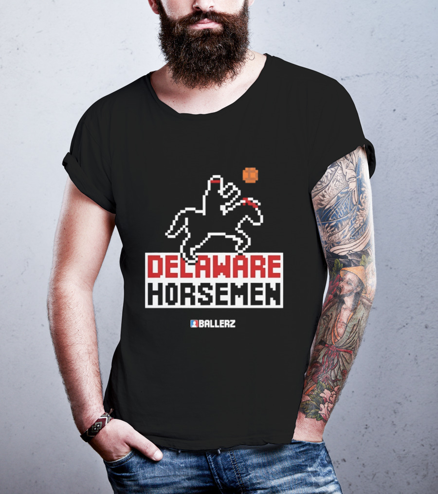 Delaware Horsemen Ballerz Pixel Art Style Basketball T-Shirt