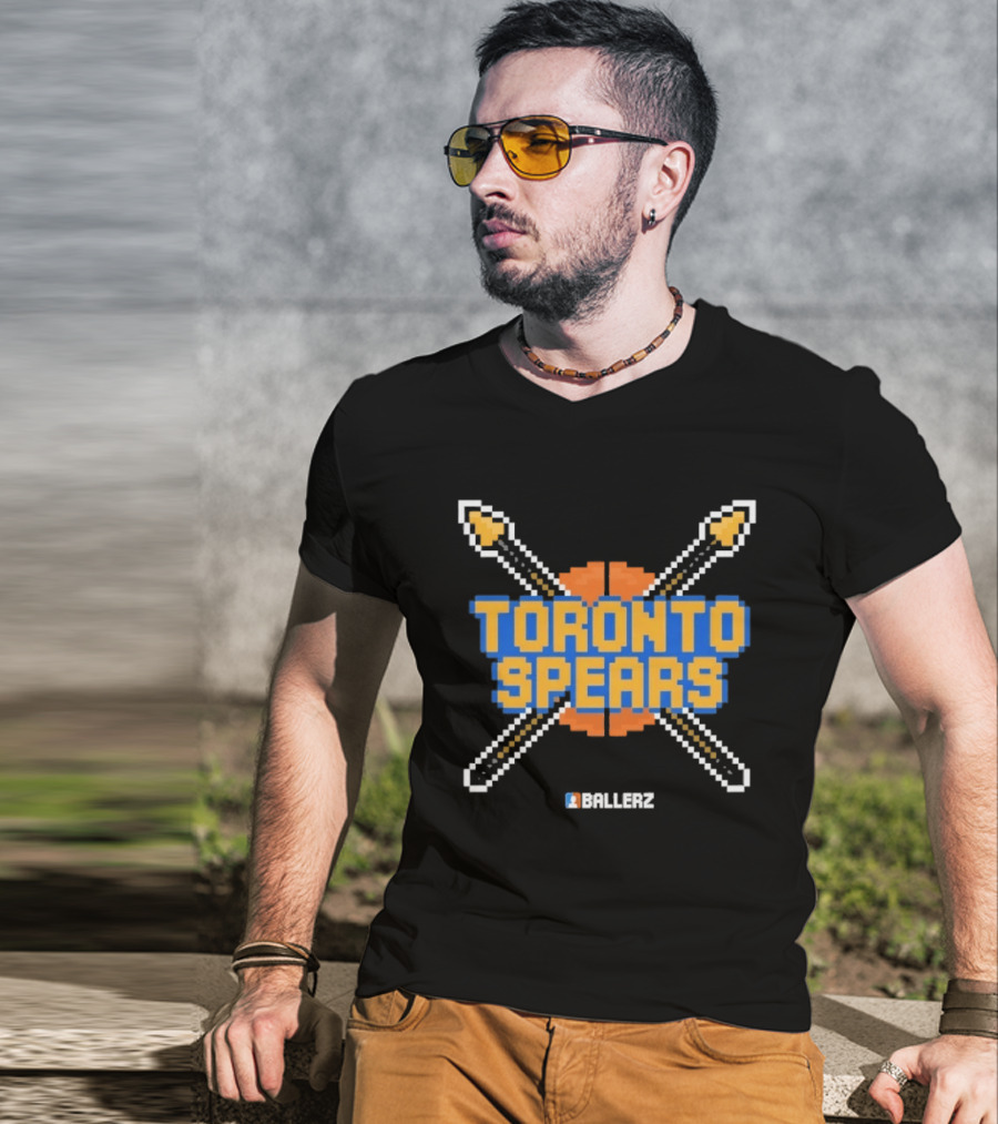 Toronto Spears Ballerz Basketball Pixel Icon Crossed Spears T-Shirt