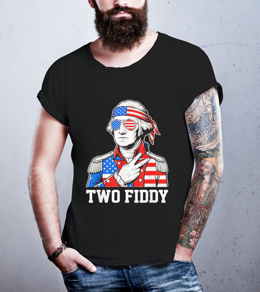 Two Fiddy George Washington American Flag 250th Anniversary T-Shirt