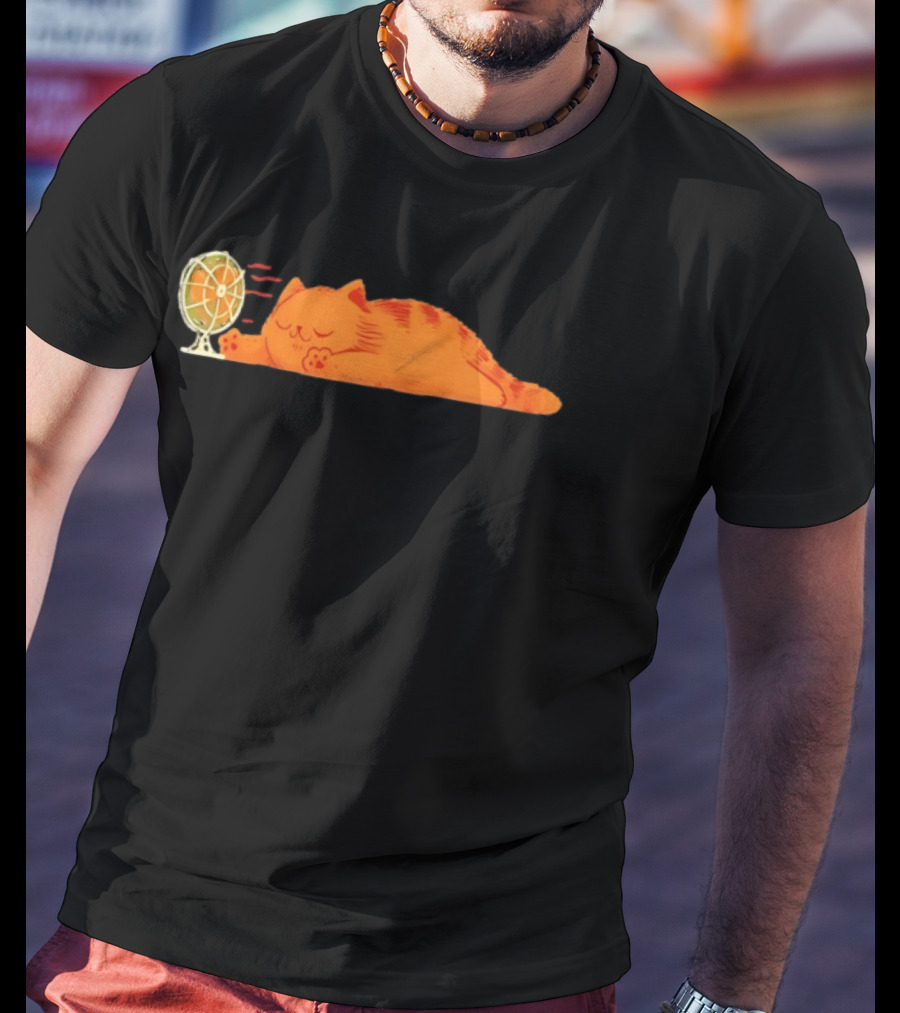 Orange Cat Relaxing In Front Of Fan Cool Breeze T-Shirt