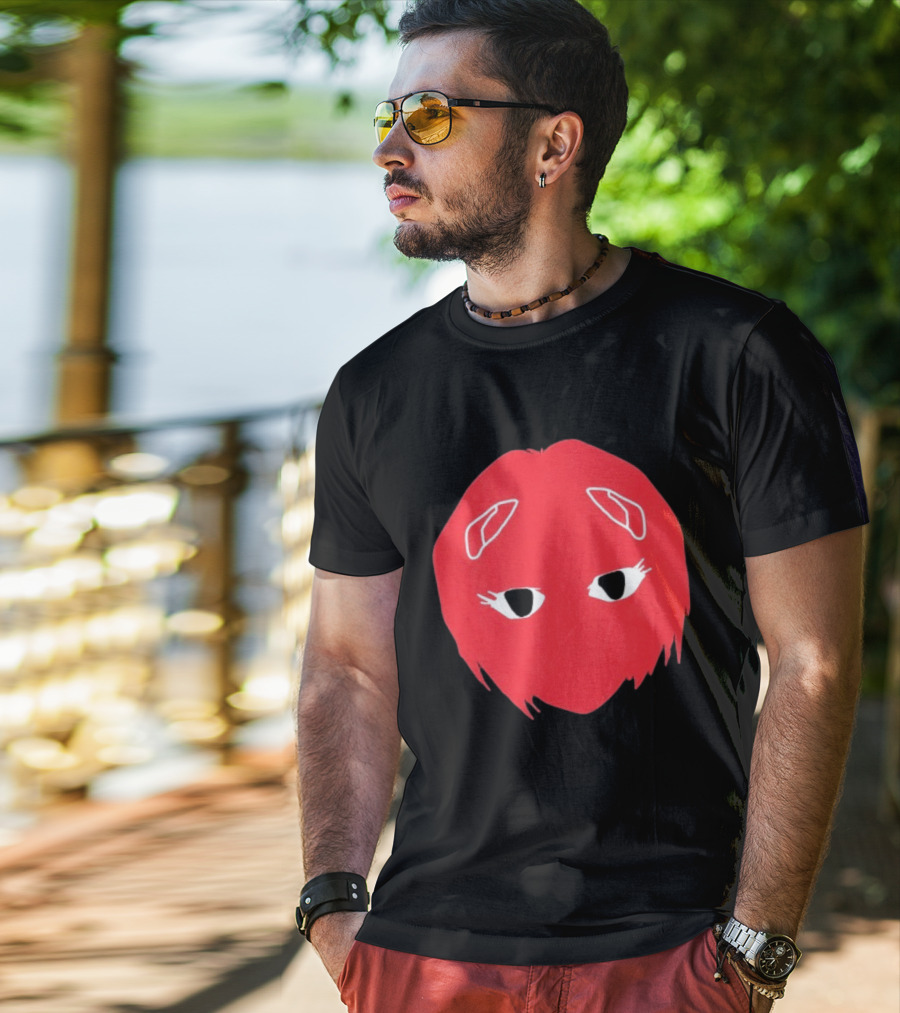 Otaku Desu Mobb Stay At Home Mask Anime Face Red Hair Eyes T-Shirt