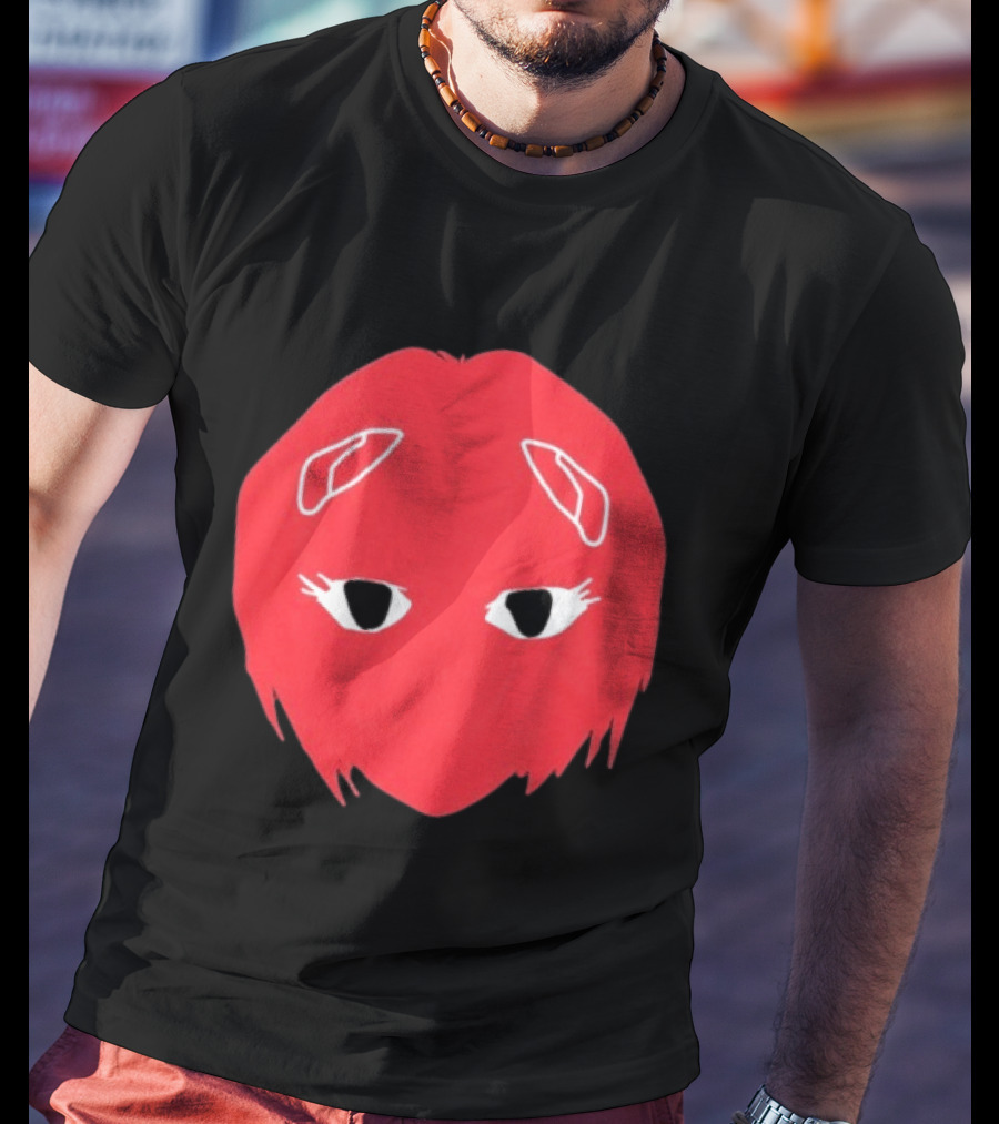 Otaku Desu Mobb Stay At Home Mask Anime Face Red Hair Eyes T-Shirt