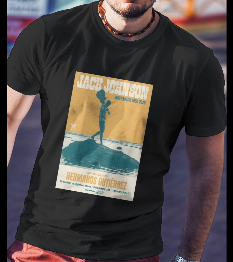 Jack Johnson Surfmusic Tour 2026 Philadelphia TD Pavilion With Special Guest Hermanos Gutiérrez June 27 T-Shirt