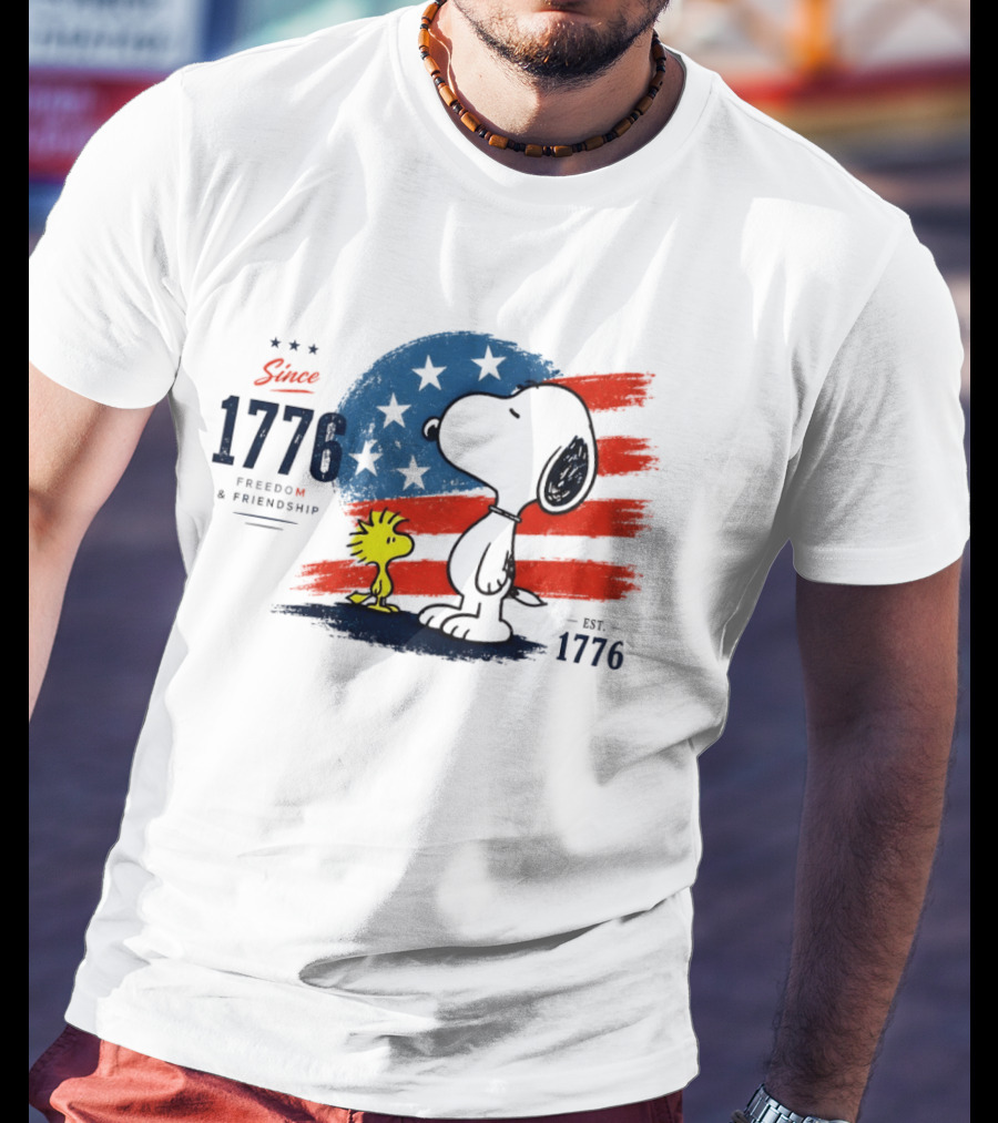 Snoopy Woodstock American Flag Freedom Friendship Since 1776 T-Shirt