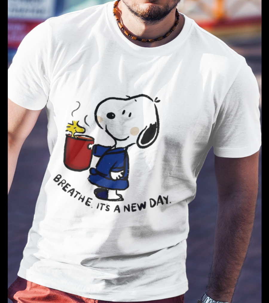 Snoopy And Woodstock Breathe It's A New Day Coffee Relaxation T-Shirt