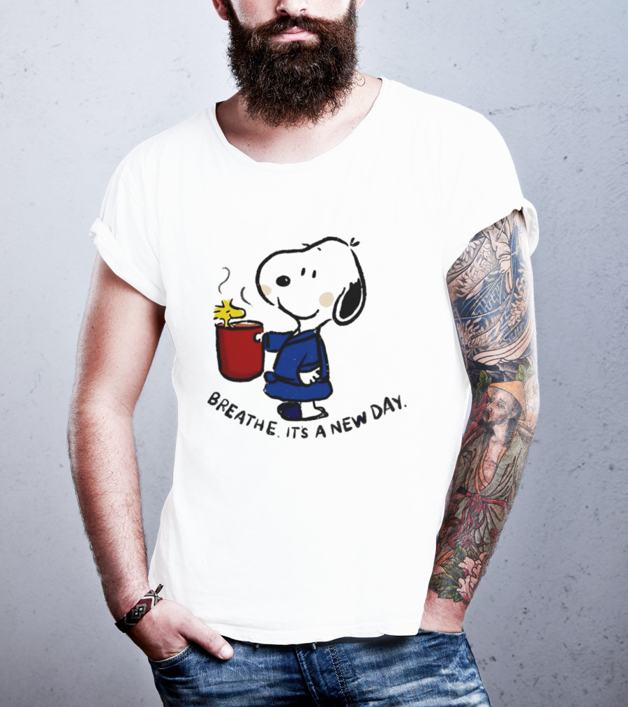 Snoopy And Woodstock Breathe It's A New Day Coffee Relaxation T-Shirt