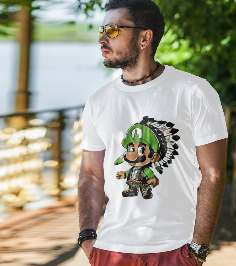 Luigi Green Hat Native American Headdress T-Shirt