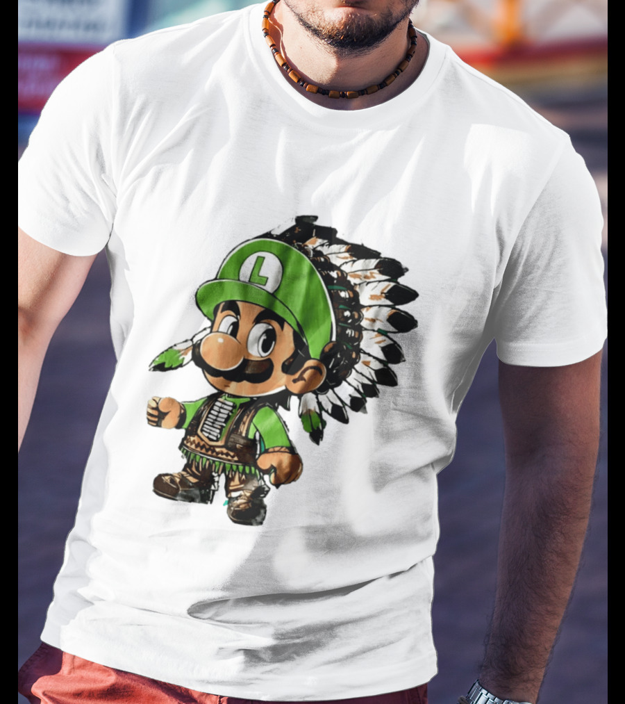 Luigi Green Hat Native American Headdress T-Shirt