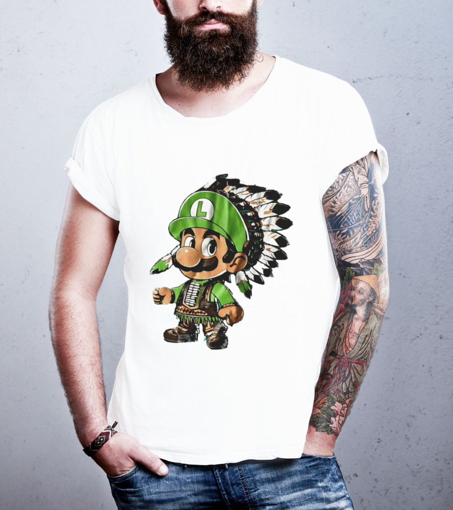 Luigi Green Hat Native American Headdress T-Shirt