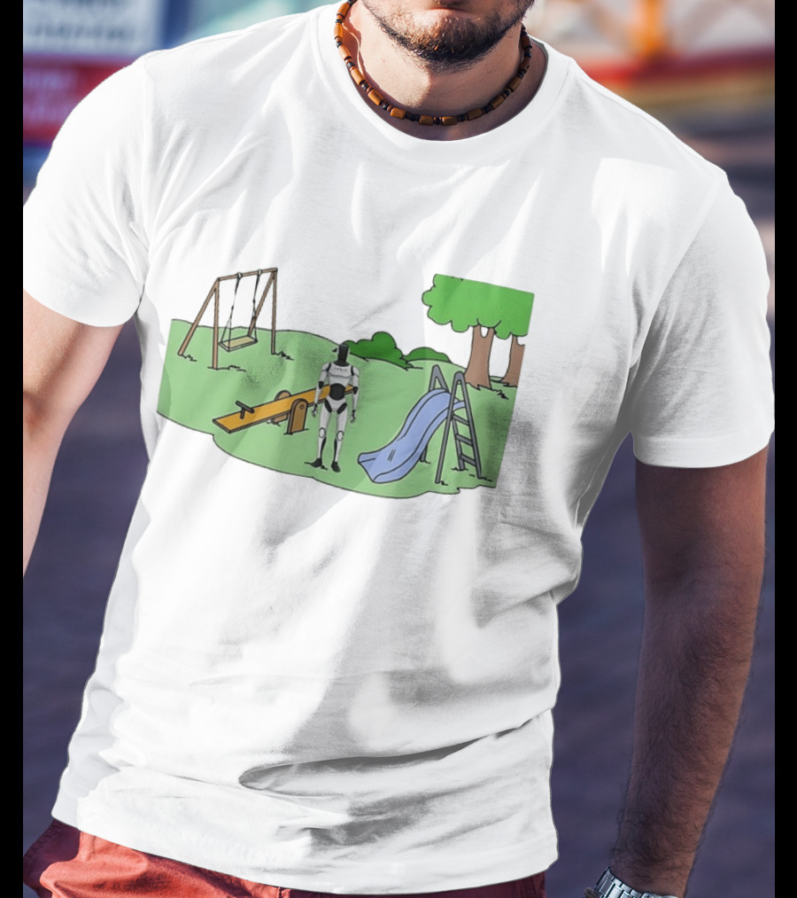 Optimus Tesla Robot In Playground Park With Swings And Slide T-Shirt