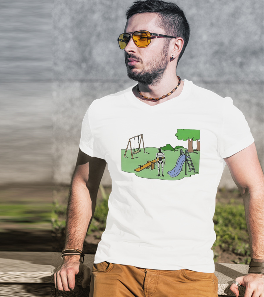 Optimus Tesla Robot In Playground Park With Swings And Slide T-Shirt