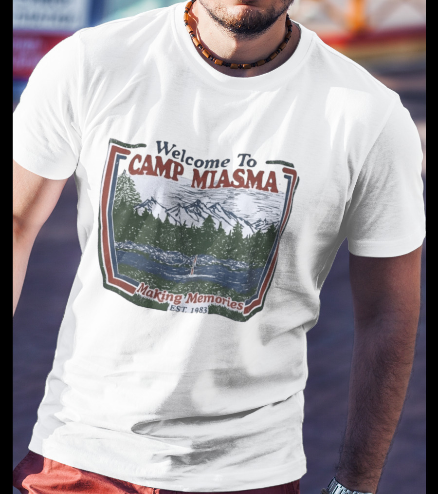 Welcome To Camp Miasma Making Memories Est 1983 Vintage Nature Scene T-Shirt