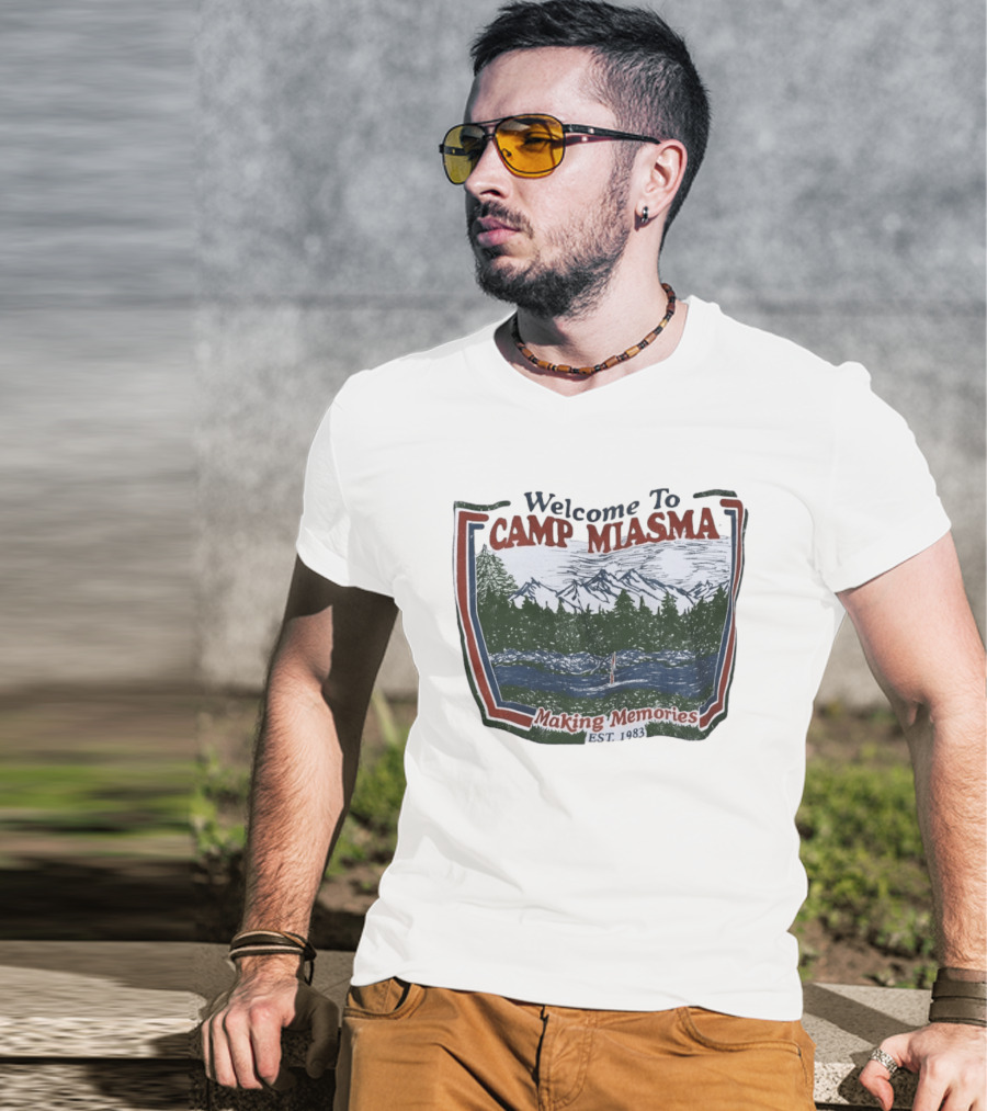 Welcome To Camp Miasma Making Memories Est 1983 Vintage Nature Scene T-Shirt