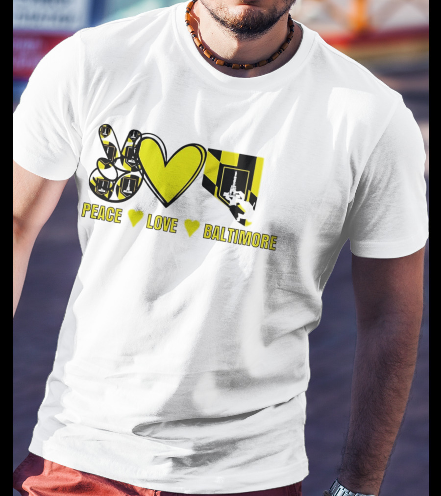Peace Love Baltimore Maryland Flag Charm City T-Shirt