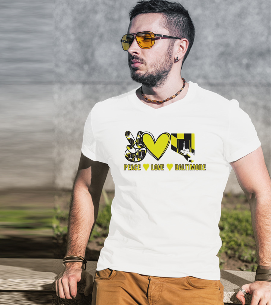 Peace Love Baltimore Maryland Flag Charm City T-Shirt