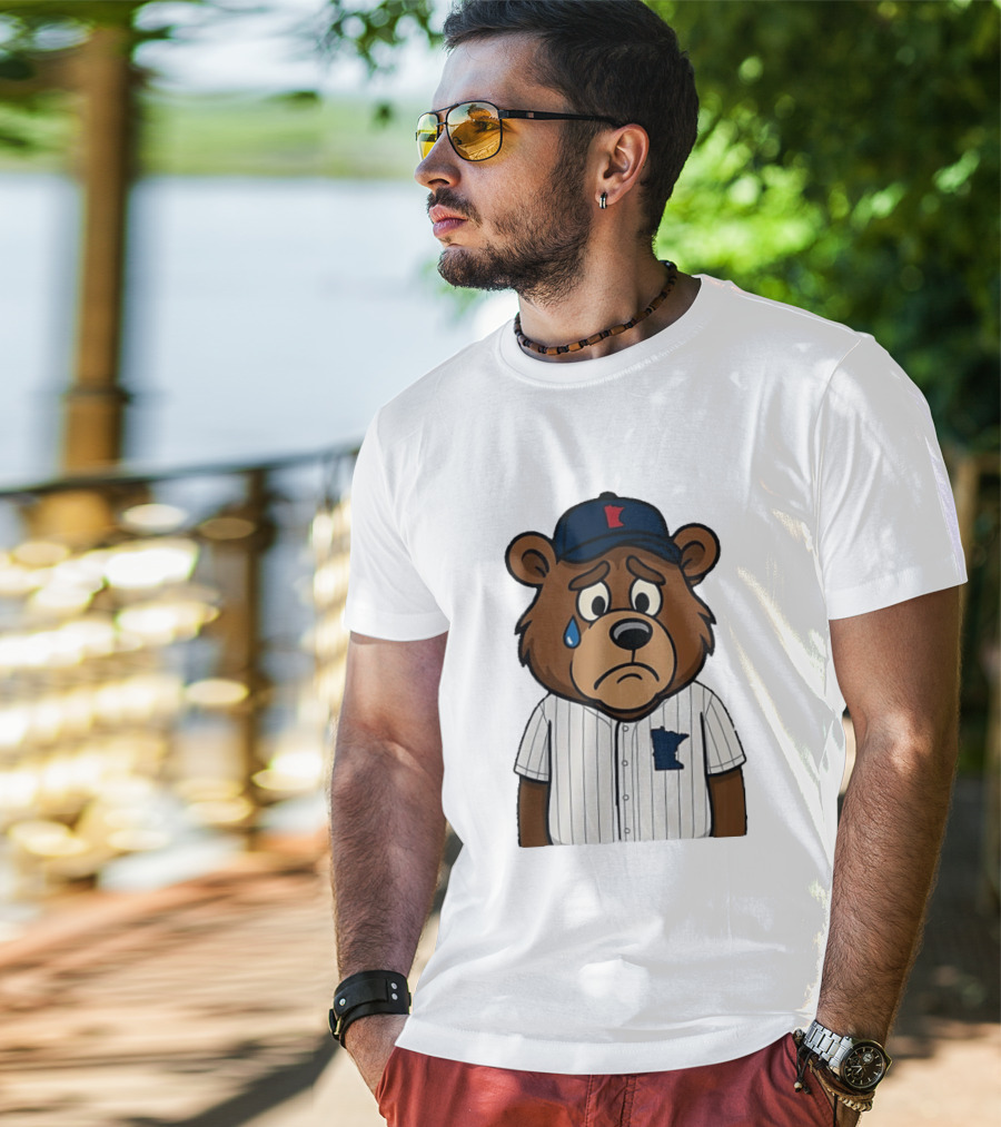 Sad Minnesota Bear With Baseball Jersey And Cap T-Shirt