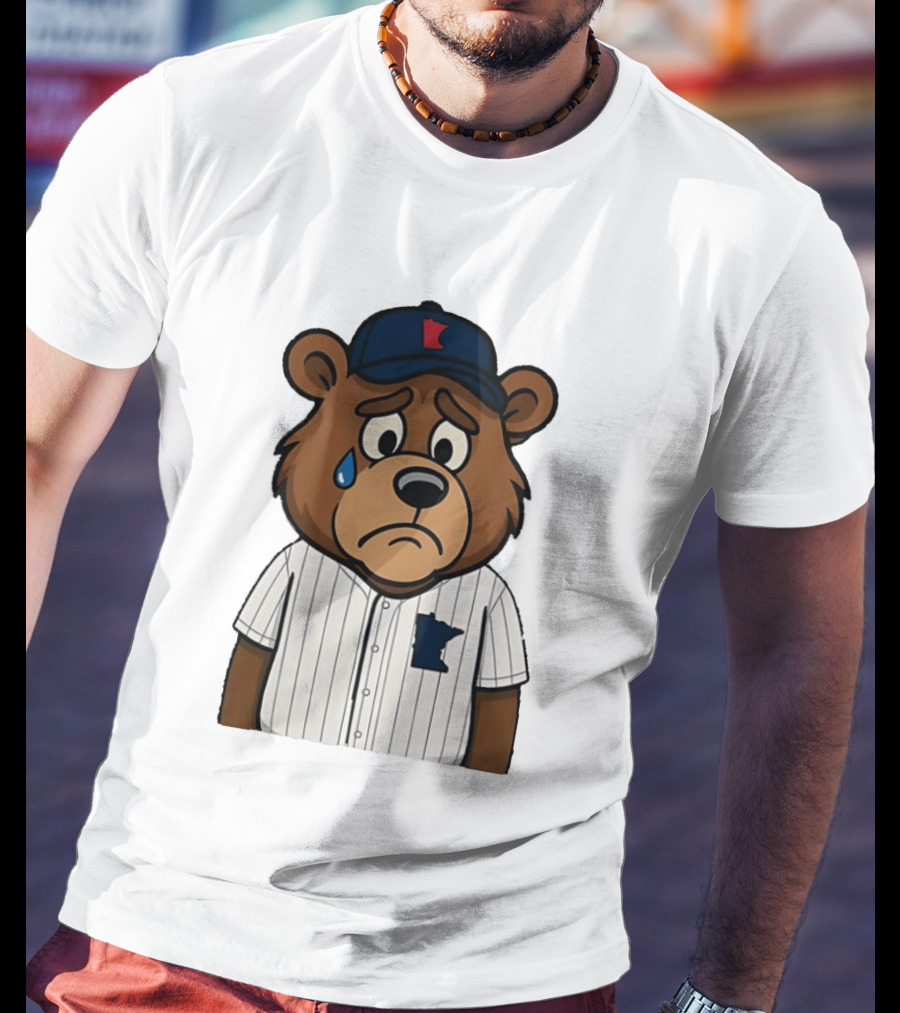 Sad Minnesota Bear With Baseball Jersey And Cap T-Shirt