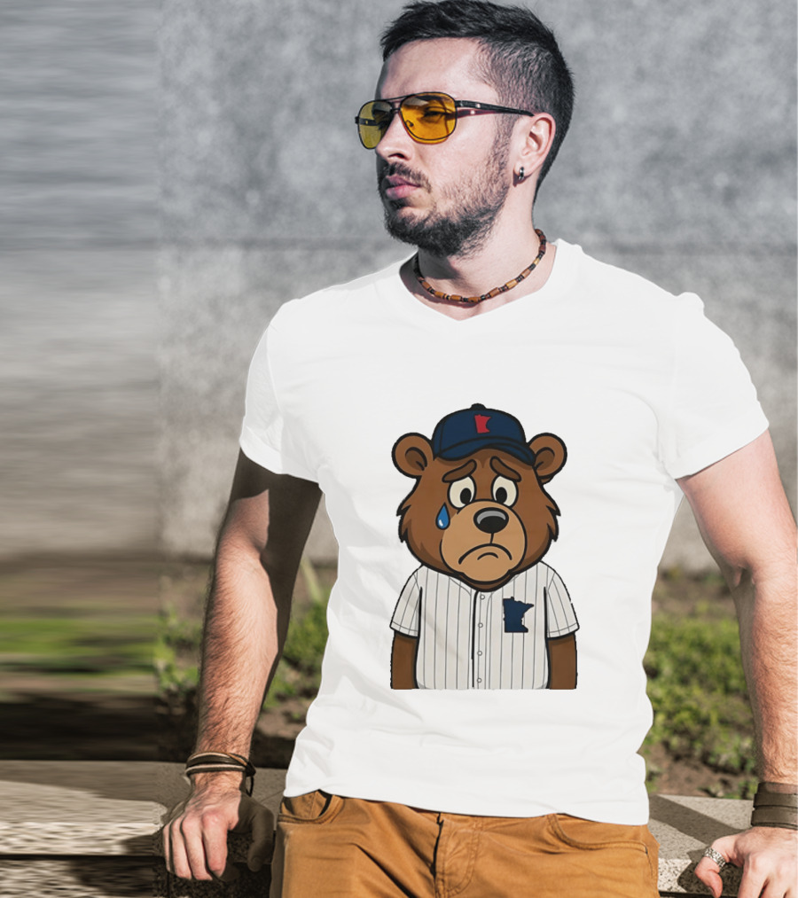 Sad Minnesota Bear With Baseball Jersey And Cap T-Shirt