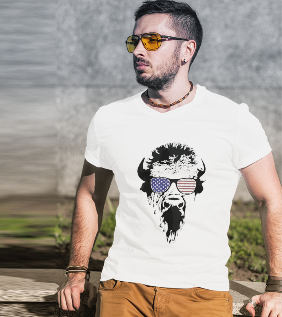 American Buffalo Patriotic Sunglasses Flag T-Shirt