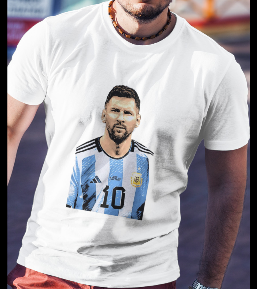 Lionel Messi Argentina 10 AFA Blue White Stripes Football Star T-Shirt