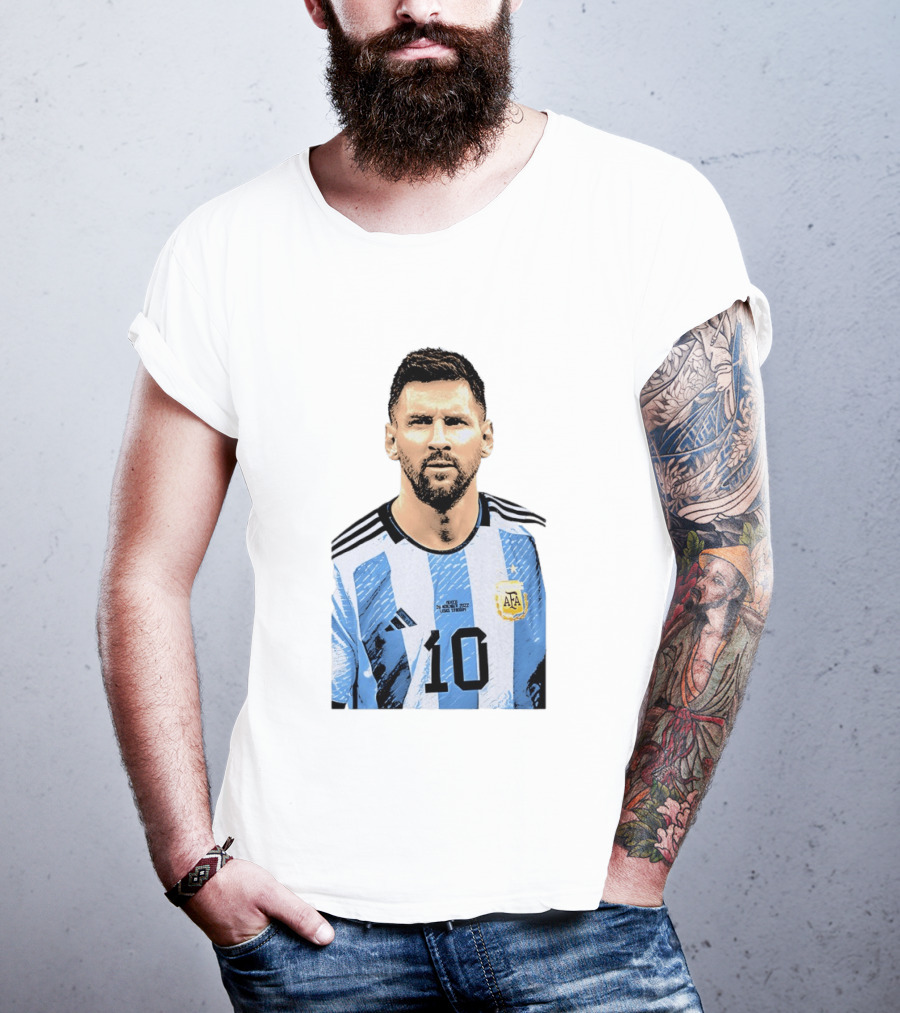 Lionel Messi Argentina 10 AFA Blue White Stripes Football Star T-Shirt